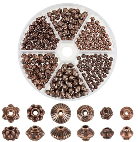 PH PandaHall 300 Stück Metall Abstandsperlen 6 Stile Rote Kupfer Schmuckperlen Zur Herstellung von Armbändern Halskette Schmuckherstellung Und Zubehör
