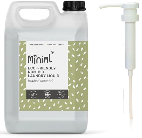 Miniml Eco Laundry Liquid Washing Detergent - 5L Refill and 5L Pump - Natural Non Bio Tropical Coconut Scented Clothes for Machine or Delicate Hand Cleaning - 100% Vegan & Cruelty Free (165 Washes)