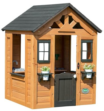 Backyard Discovery Sweetwater Playhouse | Wooden House for Outdoor Play, With Fun Accessories, Kids Garden House, 100% Cedar Wood, For 2-7 Year Olds | Brown Colour