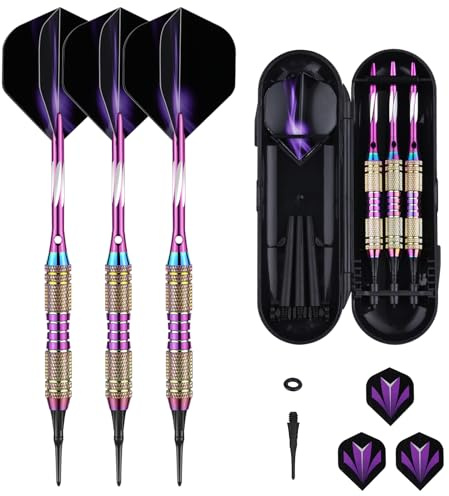 sanfeng dartpilar plastspets 20 gram med Rainbow Color Brass Barrel för elektronisk darttavla, 50 anti-lösa gummiringar 6 standard flights 50 spetsar
