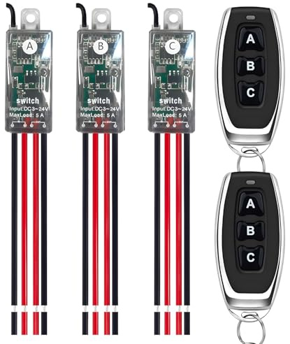 dstfuy 12v funkschalter,3 Wege kabelloser Lichtschalter. | DC 5V/12V/24V/5A Mini Relais Wireless Lichtschalter Fernbedienung 164FT Langstrecken,für Deckenleuchten,LED Streifen.