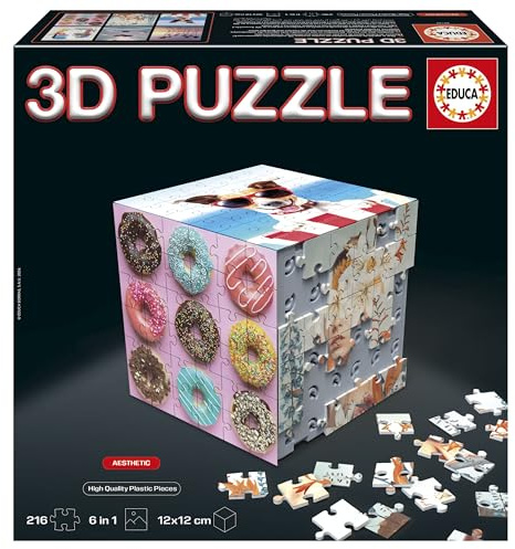Educa - 3D Puzzle Cube Aesthetic. El Reto puzzlero en Forma de Cubo con 216 Piezas en Total. Estructura: Base montable Cubierta por 6 Puzzles de 36 Piezas Cada uno. A Partir de 14 años (20125)
