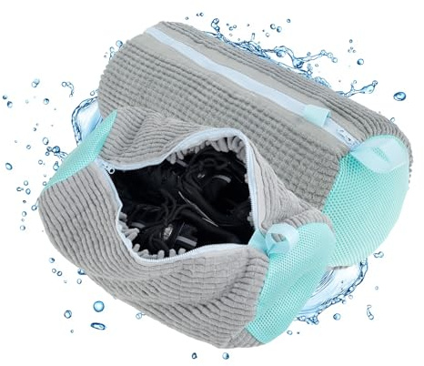 2 Stück Schuhe Waschbeutel, Wäschesack Schuhe für Waschmaschine, Wiederverwendbarer Wäschenetz Schuhe mit Reißverschluss, Wäschebeutel Multi Schutz für Schuhe Sneaker (Grau)