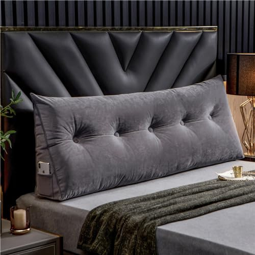 LUXUPHSE Großes Bett-Keilkissen/Ausruhen und Lesen zum Kopfteil Kissen Superweiches Dreieckskissen aus Plüsch Rückenlehnenkissen, Positionierungsunterstützung Rückenstützkissen(80x23x50cm,Grey)