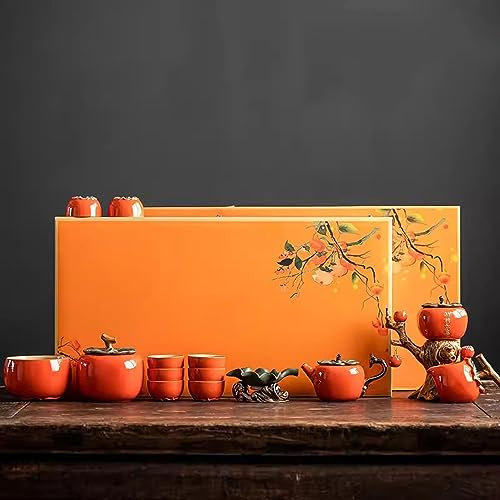 XaEjNzwDT Tetera marroqui teteras para te Juego de te Juego de té Persimmon Ruyi Kung Fu, Tetera de Taza de té para el hogar con Juego de Caja de Regalo(Color:B,Size:)