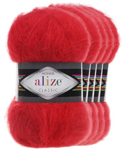5 x 100g Strickgarn Alize Mohair Classic Uni Mohairwolle Häkelgarn Mischgarn Farbwahl