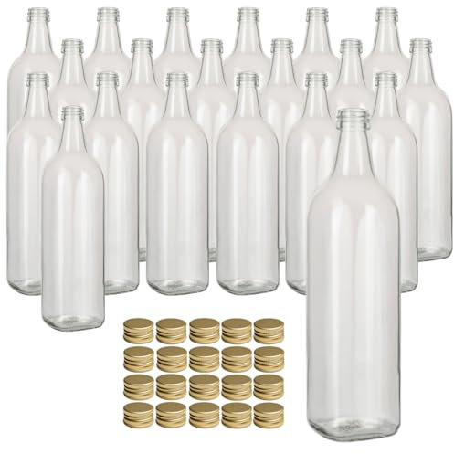 gouveo 20er Set Glasflasche 700 ml Maraska mit Schraubverschluss goldfarben - Leere Flasche aus Glas mit Deckel zum Befüllen - Likörflasche, Ölflasche, Essigflasche (MFET700G)