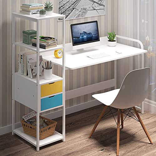 GHHDPDMJ Computertisch 48 Zoll mit Schublade und Ablagefächern, moderner Schreib- und Arbeitstisch, PC-Schreibtisch für das Home-Office, weiß