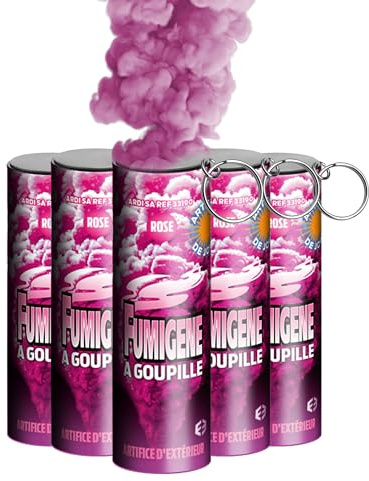 Lot de 5 Fumigènes à Goupille - Durée 1 Minute | Effet Fumée Colorée Intense pour Extérieur | Fumée et Sécurité -France Effect - Catégorie T1 (Rose)