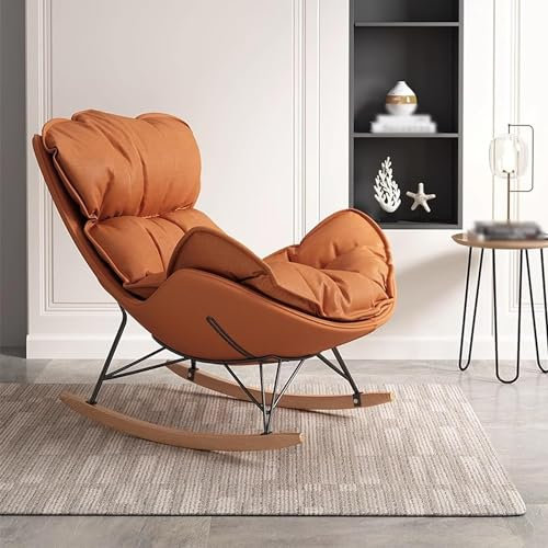 Moderner ergonomischer gepolsterter Schaukelstuhl für drinnen Schlafzimmer und Balkon, Komfort, Zero Gravity, Loungesessel für Outdoor, Camping, Orange