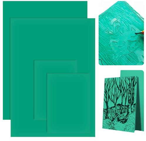 HENGBIRD Linoldruck Platte GrüNer Linolplatte Linolschnitt Platten Linolschnitt Set Linoleum Platte für Schnitzereien Stempel Selber Machen,Bastel und Druckprojekte (2A4+2A6)