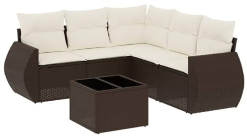 vidaXL Garten Sofagarnitur mit Kissen 6-TLG., Gartenmöbel Gartengarnitur, Sitzgruppe Sitzgarnitur, Lounge Sofa Garnitur Terrasse, Braun Poly Rattan