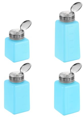 QUARKZMAN 4 Stücke Lösungsmittel Alkoholspender 120ml/180ml/200ml/250ml Nagellackentferner Push Down Flüssigkeitsspender Pumpe Flasche für Aceton Reiniger Politur Entferner, Blau