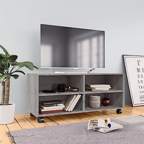 Xichuzi TV-Schrank mit Rollen Grau Sonoma 90x35x35 cm Holzwerkstoff, TV Lowboard, Fernsehschrank, Fernsehtisch, Fernseher Schrank, TV Sideboard, TV Board, TV Cabinet, TV Bank, TV Kommode