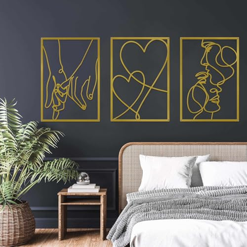 ESTART 3 Stück Minimalistische Wanddekoration aus Metall | Valentinstag, Liebhaber, Kuss, Hand, Metall Wanddekoration,modern, zum Aufhängen, Wanddekoration für Schlafzimmer, Badezimmer