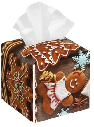 Copertura quadrata per scatola di fazzoletti con stampa di biscotti di pan di zenzero, design impermeabile per bagno, tavolo, auto e altro ancora