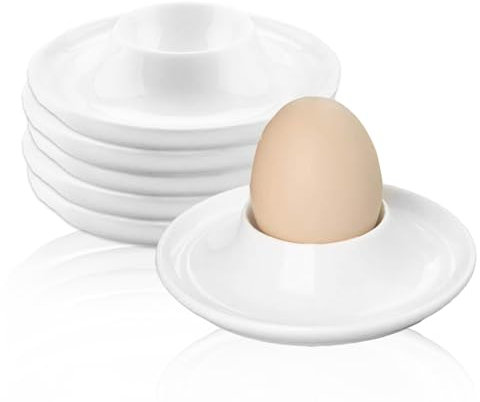 CAIJ Lot de 6 coquetiers en plastique blancs, ronds, incassables, de qualité alimentaire, empilables, passent au lave-vaisselle