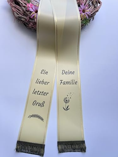 (19 Farbe Auswahl) SuperSatin Trauerschleife mit Text personalisiert, Grabsgesteckband bedruckt nach Wunschtext, Urnen- Grabstrausschleife, Kranzschleife (Cremefarben, 100mm)