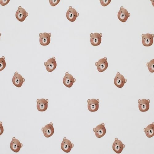 Premium Baumwollstoff Popeline Meterware – Kindermotive – Babymotive - Öko-Tex Standard 100 Klasse 1 – 100% Baumwolle – Ideal für Babys und Kinder – Ab 50 cm (Süße Bären, ecru)