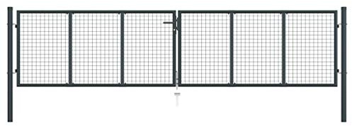 Massbinet Mesh-Gartentor Verzinkter Stahl 400 x 150 cm Grau Gartentor Gartentür Robust und Langlebig Abschließbar