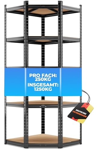 ALL Premium Schwerlastregal Eckregal stehend 180x70x40 cm Schwarz - 1250kg Traglast – Regalsystem als Corner Shelf & eck Regal, Schwerlastregal Ecke, ideal für Keller u. Lager