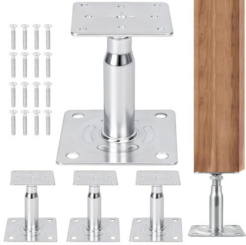 KOVSGQ Pfostenträger Höhenverstellbar Pfostenträger Verstellbar 100MM-150MM 4 Stk Rostenträger Aufschrauben Stützenfuß Bodenfuß für Zäune Unterstände Carports Pergolen Bauarbeiten (Silber)