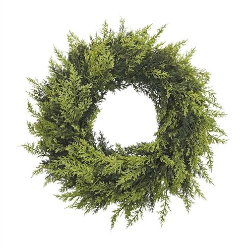 24 Real Touch Christmas Cedar Wreath - Artificial Cedar Wreaths Faux Green Fake Pine Needles Wreaths, Winter Wreat-h Large Green Wre-aths for Front Door, Wall, Windows, Home,Outdoor,Xmas Decor
