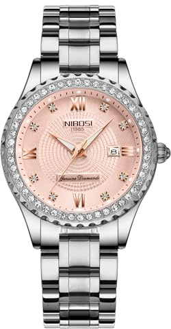 NIBOSI Uhr Damen Analog Quarz Roségold Diamant-Zifferblatt mit Datum | Wasserdichte Armbanduhr Damen Zierliche Luxusmode elegante klassische Damenuhren