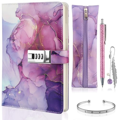 Foymlon Diario con Codice per Ragazze Set A5, Diario per Adolescenti con Lucchetto Verde, Confezione Regalo con Astuccio, Penna, Segnalibro e Braccialetto