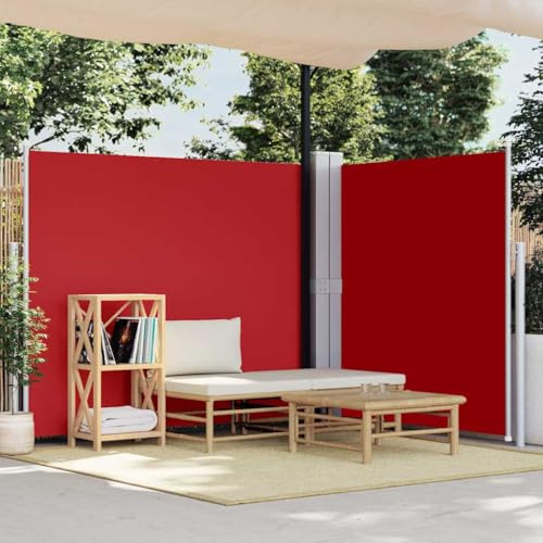 Store latéral extensible rouge 160 x 600 cm pour terrasse, jardin, balcon, protection solaire double face, contre le vent, les regards indiscrets et imperméable
