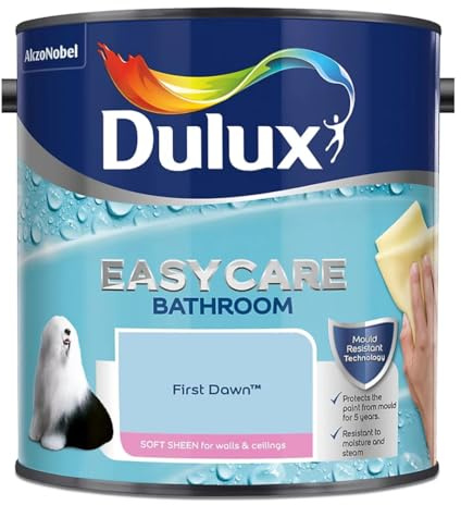 First Dawn Dulux Easycare Bathroom Soft Sheen Paint 2.5L – Moisture & Steam Resistant, Mould Protection, Washable Durable Finish for Bathroom Walls & Ceilings