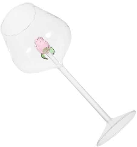 Homoyoyo Copa de Vino Grande de Cristal Rosa Diseño de Rosa, Copa Elegante para Vino Tinto y Espumoso, Adecuado para Hogar, Bar y Celebraciones, 1 Unidad