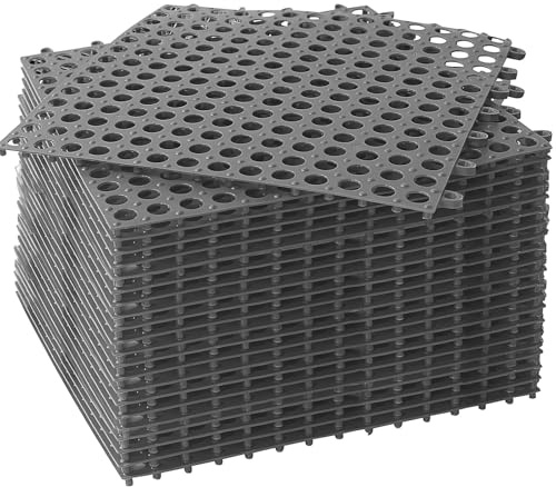 24 Pack Plastic Interlocking Floor Tiles Bulk, 30 x 30 cm Non-Slip Drainage Decking Mats with Holes, PVC Modular Interlocking Cushion for Patio Balcony Kitchen Swimming Pool & Bathroom - Grey