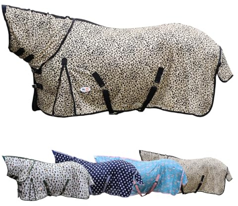 RL24 - Fliegendecke mit Halsteil & Kreuzgurt Design Leopard – Ekzemerdecke mit verstellbaren Kreuzgurten & Schweiflatz – Decke zum Schutz vor Insekten – Outdoor-Pferdedecke – 135 cm