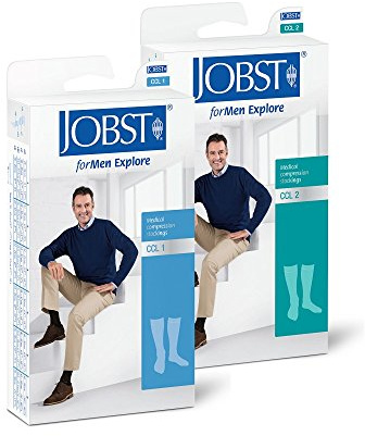 Jobst forMen Explore - Herren Kompressionsstrümpfe Kniestrümpfe | KKL1 | long | Khaki | IV | Reisestrümpfe | Freizeitstrümpfe | mit Baumwolle und integrierten Carbonfasern