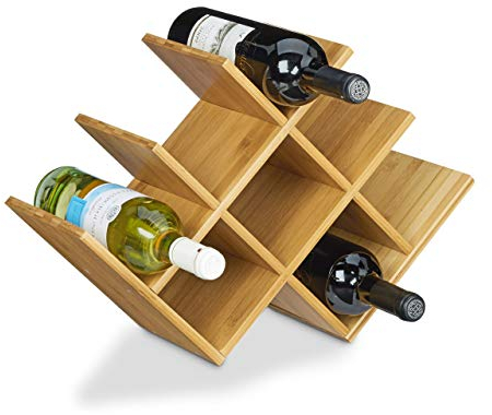 Relaxdays Weinregal aus hochwertigem Bambus H x B x T: 31,5 x 47 x 16,5 cm Flaschenhalter für bis zu 8 Flaschen Flaschenregal Holz Weinflaschenhalter, dekorativ, Natur