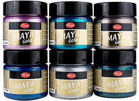 Maya Gold 6er Set (Sea Breeze) - Viva Decor Metallic Effektfarbe, Metallglanz, Effekt Farbe Metall, Bastelfarbe, Dekofarbe