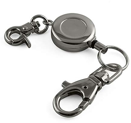 JCBIZ 1PCS Retractable Key Chain with Hook Zinc Alloy High Resilient Anti-lose Stretch Key Ring Holder Tool Telescopic Rope Black