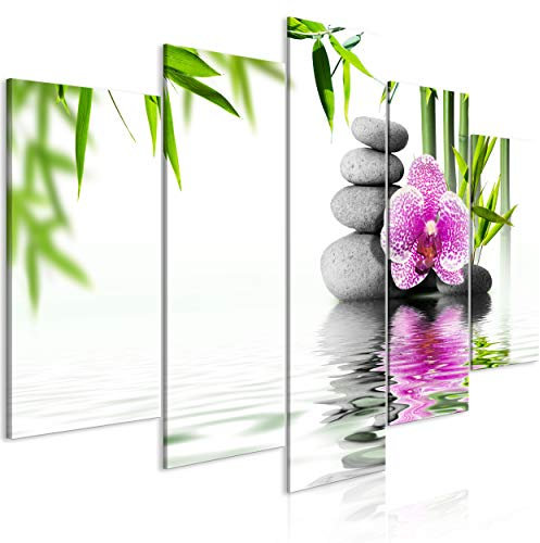 decomonkey Bilder Orchidee 100x50 cm 5 Teilig Leinwandbilder Bild auf Leinwand Wandbild Kunstdruck Wanddeko Wand Wohnzimmer Wanddekoration Deko Blumen Spa Zen