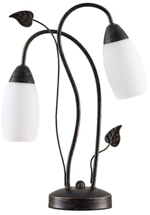 Lindby Tischlampe Stefania (Retro, Vintage Antik) in Braun aus Glas (2 flammig E14) - Tischleuchte Schreibtischlampe Nachttischlampe Wohnzimmerleuchte