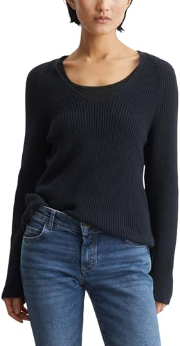 Marc OߴPolo Mujer Jersey de punto de algodón orgánico con cuello de pico, Azul (Night Sky), M