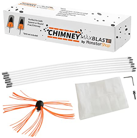 Chimney Sweeping Kit Drill Powered Rotary Brush Sweeping-brush Cleaner 20m Fireplace Wood Burner Flue Reinforced Nylon Flexible Rods FREE Dust Sheet & Storage Bag Includes Allen Key & Drill Adapter
