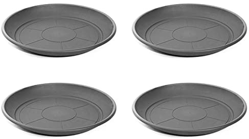 Acan Pack de 4 Platos de plástico para macetas de 50/60 cm Mediterránea. Bandejas, platillos, bajoplatos Redondos para tiestos de Interior, Exterior, jardín, terraza o balcón (Gris)