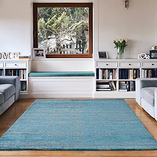 VIMODA Teppich Grau Türkis Kurzflor Meliert Farbecht Pflegeleicht, Maße:140x200 cm