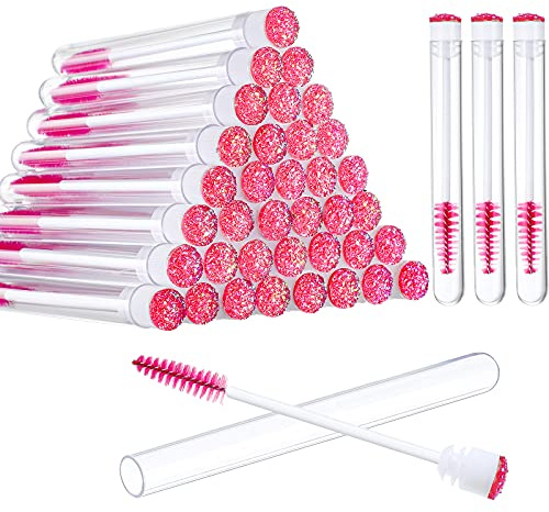 80 Pieces Disposable Mascara Brushes Tubes Set, 40 Pieces Empty Mascara Wand Tube with 40 Pieces Eyelash Brush Makeup Tool for Eyelash Extension(Pink Snowflake Style)