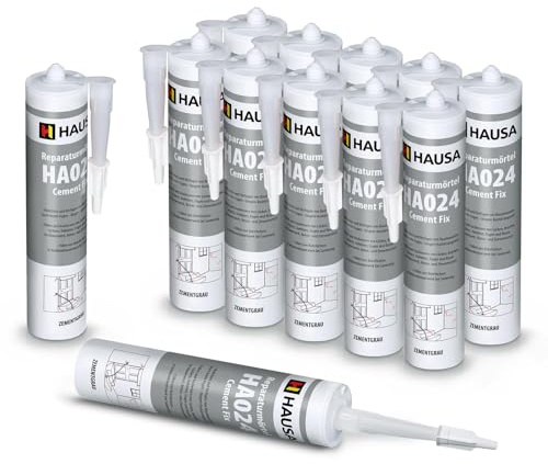 HAUSA Mortier de Réparation Cement Fix HA024 Mortier Prêt à l'Emploi pour Jointoiement Remplissage Cassures Fissures Ciment Rapide pour Intérieur et Extérieur Gris Ciment 12x 310 ml