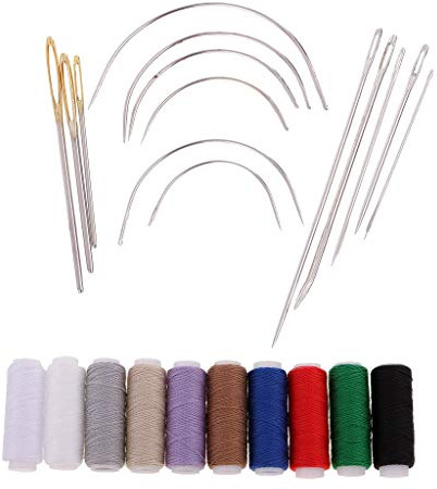 U/ D Polster-Reparatur-Set, 50 m x 10 Farben, extra starkes Polstergarn, Jeans, Garn, 14 Stück, robust, sortiert, Handnähen, Teppich, Leder, gebogene Nadeln