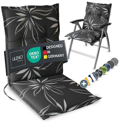 LILENO HOME Gartenstuhl Auflagen als [1er Set - Niedriglehner] in Blume | Anthrazit-Weiß - bequeme Liegen als Sitzauflagen für Gartenmöbel - Stuhlkissen für Gartenstühle und Klappstühle