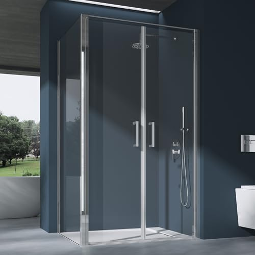 doporro Duschkabine 90x100x195cm Eckdusche Klarglas ESG-Sicherheitsglas | Inkl. Nano-Beschichtung | flexible Links-/Rechtsmontage | stabiler Aluminiumrahmen in Chrom | 8mm ESG-Glas | Ravenna66k