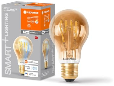 LEDVANCE SMART+ WIFI LED-Lampe, Gold-Tönung, 6W, 470lm, klassische Glühlampenform mit E27, regulierbares Weißlicht (2200-5000K), dimmbar, App- oder Sprachsteuerung, 15000 Stunden Lebensdauer,4er Pack